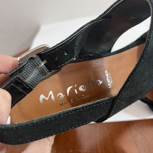 Mariella Black Suede Leather Sandal Block Heels Ankle Strap Italy 9.5 Womens - Picture 2 of 16